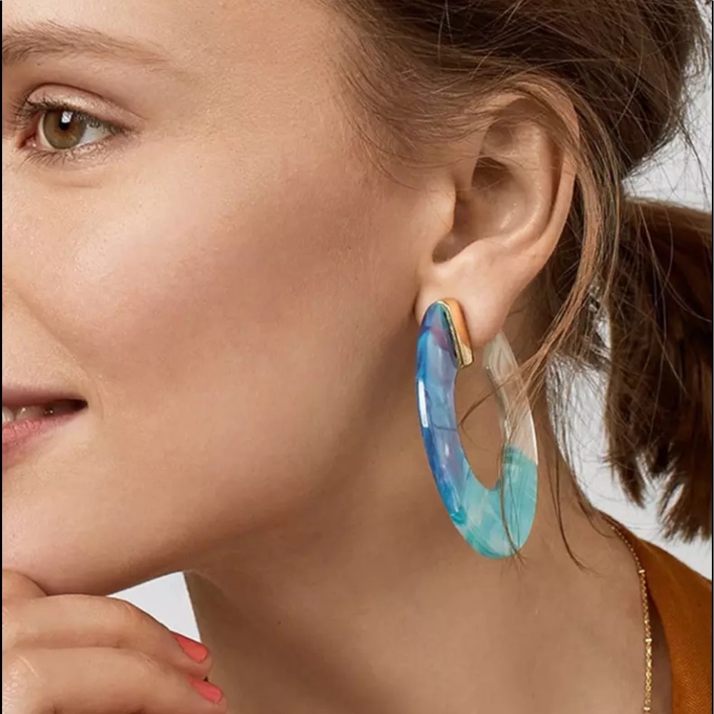 🌊Anthropologie Blue Tide Tara Resin Hoop Earrings 🌊 - Picture 6 of 6